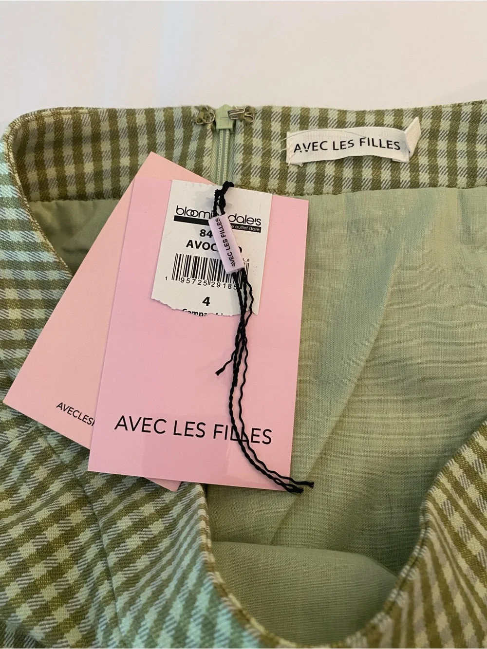 NWT Avec Les Filles Light Green Gingham Mini Skirt